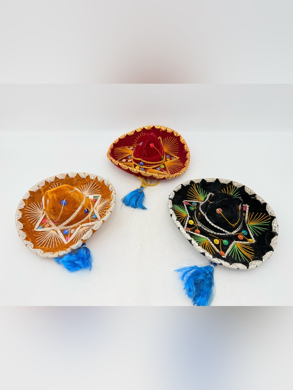 Velvet Mini Sombrero hats - Red, Black, Gold